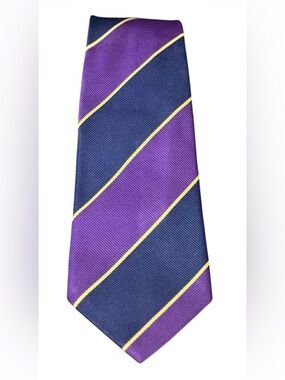 Louis Boston Handmade England Silk Tie Purple Navy Gold Club Stripe Vintage